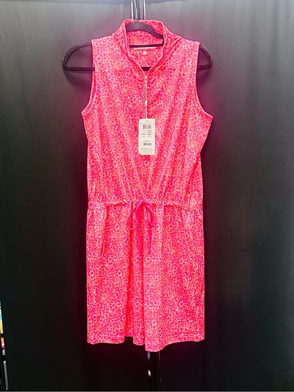 NWT- Pebble Beach Hot Pink Printed Sleeveless Drawstring Dress